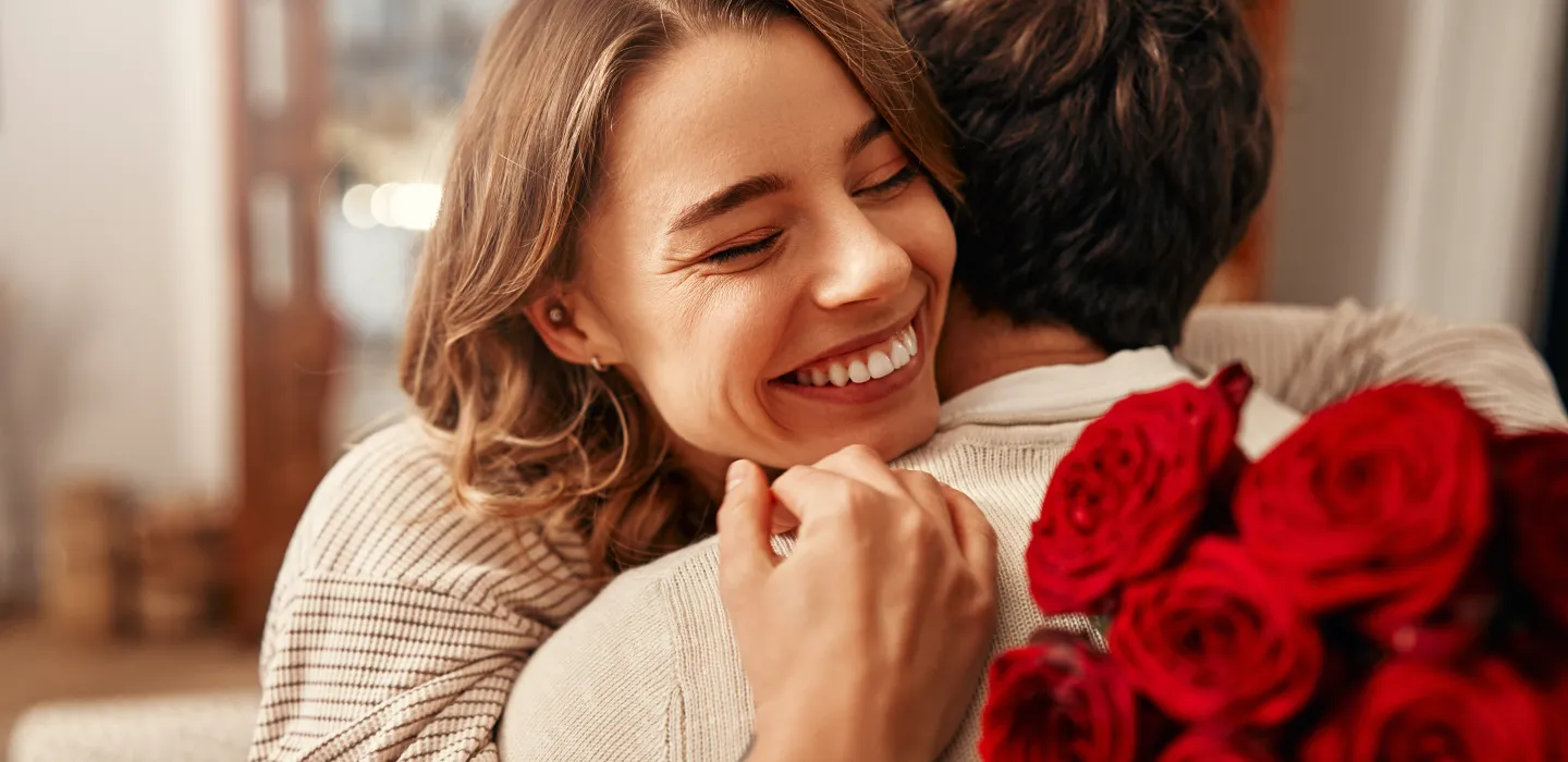 A couple with a flower bouquet
