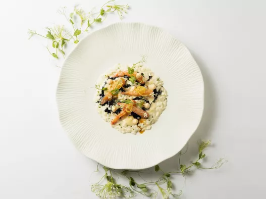 seafood risotto at Red Sky rooftop bar in bangkok, thailand
